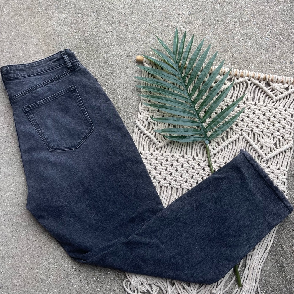 New Loft Washed Black High Rise Straight Crop Distressed Jeans Size 30 / 10